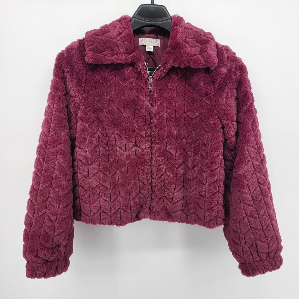 Band of the Free Faux Fur Jacket Sz Small Chevron Quilted Pockets Eggplant NEW